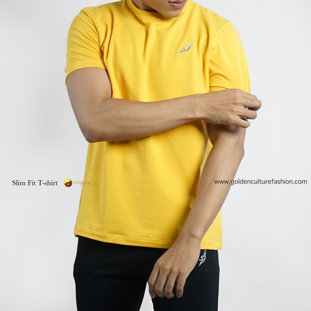 Golden Culture  Premium Loop-Cotton Slim Fit T-shirt (Yellow)